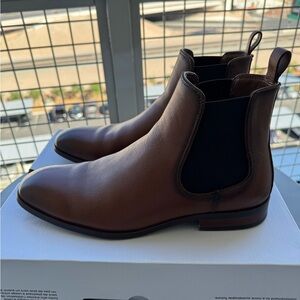 I am selling these Cognac Chelsea boots men's size 8 from Aldo. Slightly worn